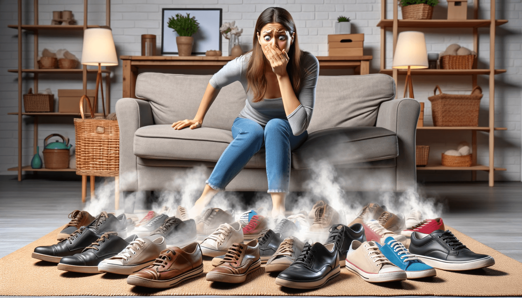woman thinking of home remedies for smelly shoes